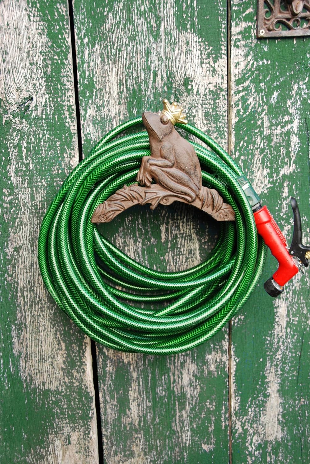 Esschert Design Schlauchhalter Frosch + Krone, rost, Gusseisen, Froschmotiv, Wandmontage, ca. 20,5 x