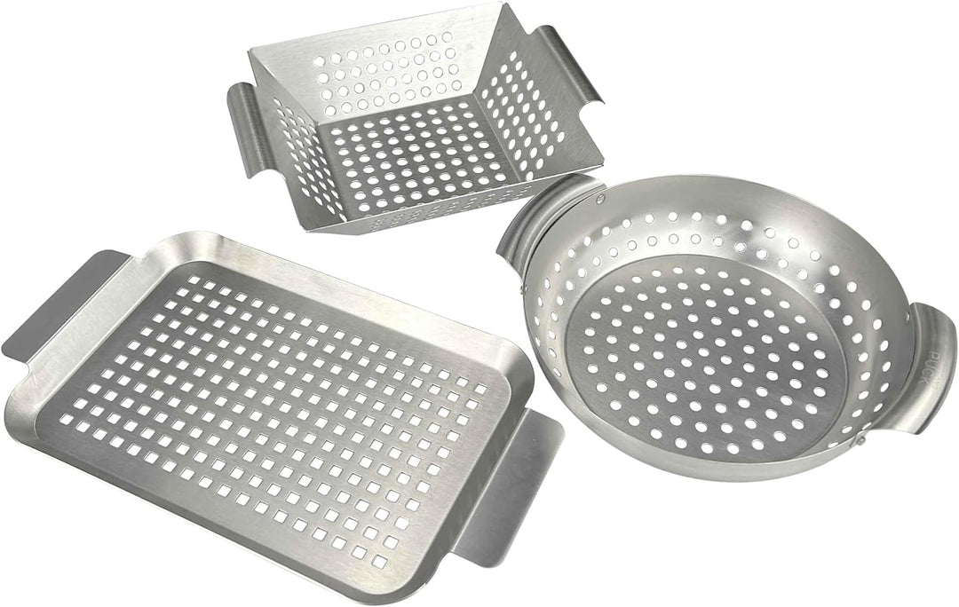 HeRo24 Gourmet BBQ System Wok Set 3-teilig – Gemüse &amp; Fleisch Wokschalen aus Edelstahl – Grillwok/Gr