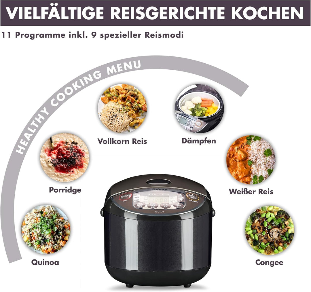 ZOJIRUSHI Premium Reiskocher NL-GAQ18 – 1,8 Liter (10 cups) – mit Warmhaltefunktion – inkl. Messbech