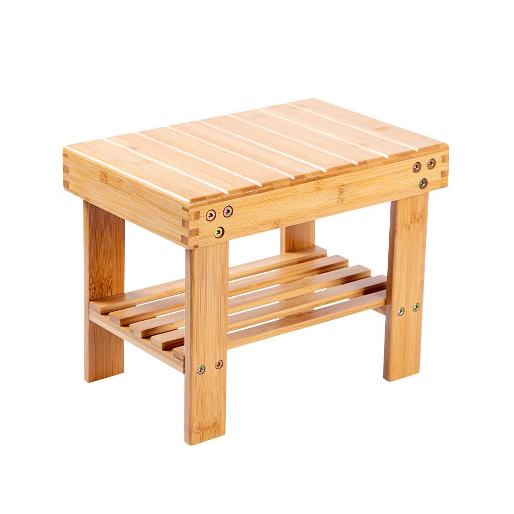 Utoplike holzhocker，fussbank Holz，Kleiner Bambus-Hocker mit Ablage, rutschfest und leicht, für Schla