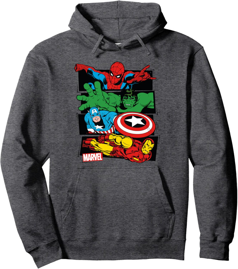 Marvel Spider-Man, Hulk, Captain America, Iron Man Panels Pullover Hoodie