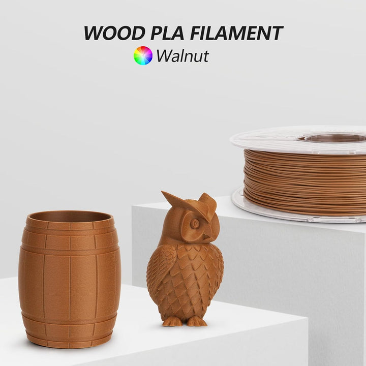 AMOLEN PLA Filament 1.75mm, Holz Nussbaum 3D Drucker Filament mit 30% Echter Holzfaser, Massgenauigk