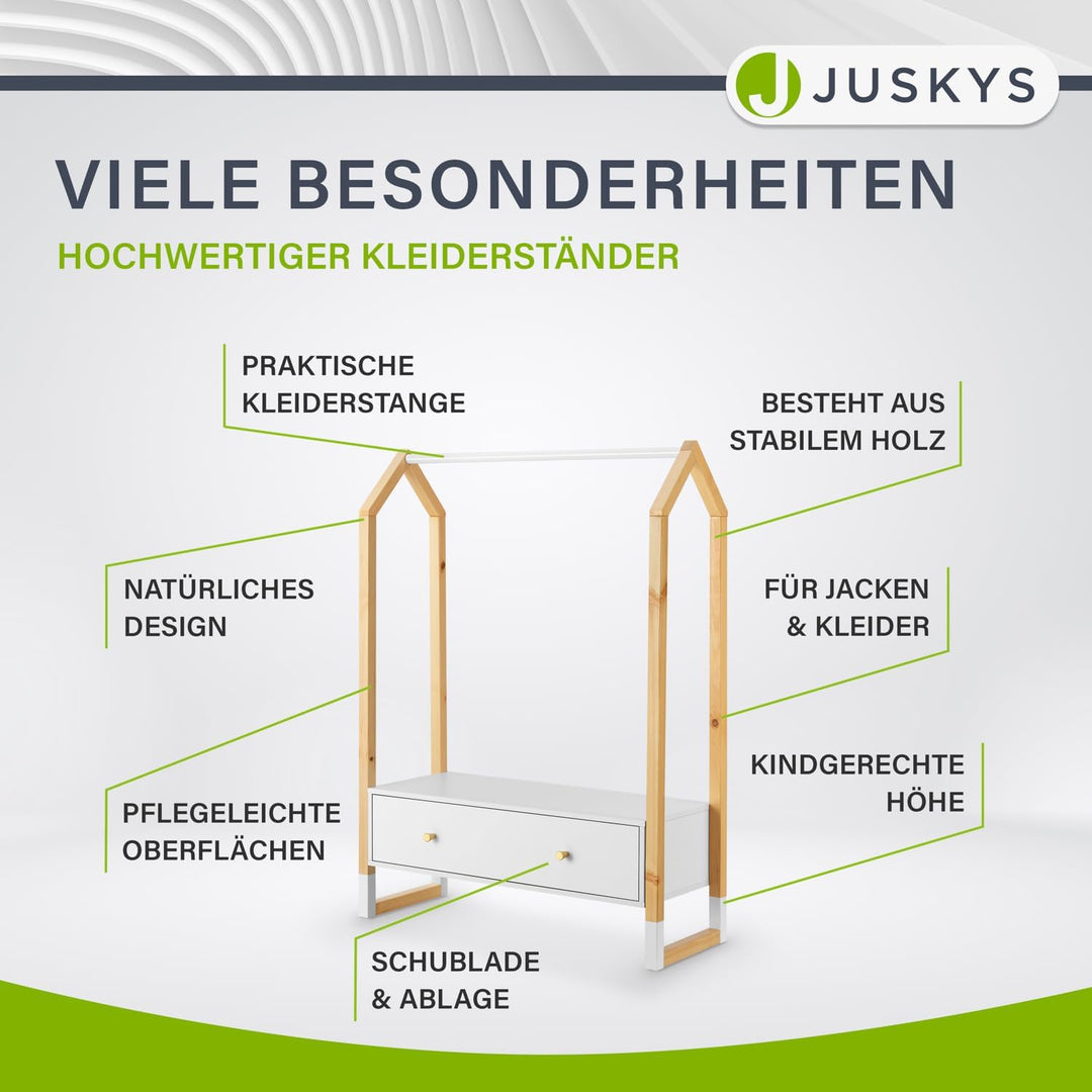 Juskys Kinder Kleiderständer Filla - grosse Schublade, Kleiderstange, offener Ständer - Kindergarder