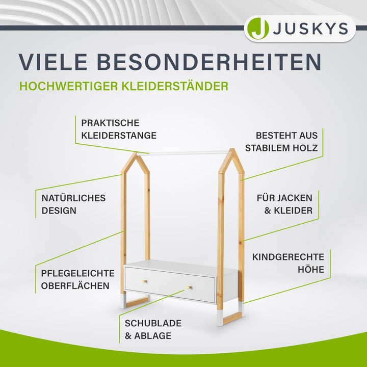 Juskys Kinder Kleiderständer Filla - grosse Schublade, Kleiderstange, offener Ständer - Kindergarder