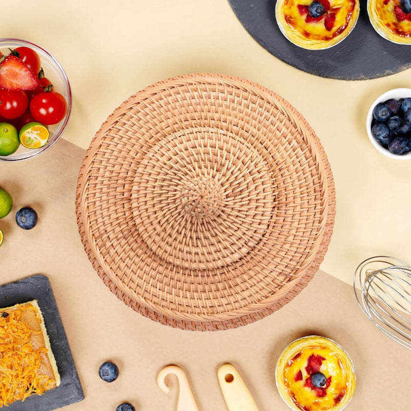 Runde Box aus Rattan, Obstkorb in Weiden mit Deckel für Brotkorb, Aufbewahrungskorb, geflochten, für