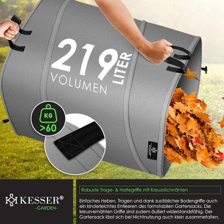 KESSER® Pop-Up-Gartensack 219L Laubsack Gartenabfallsack inkl. Handschuhe | Selbststehend mit Griffe
