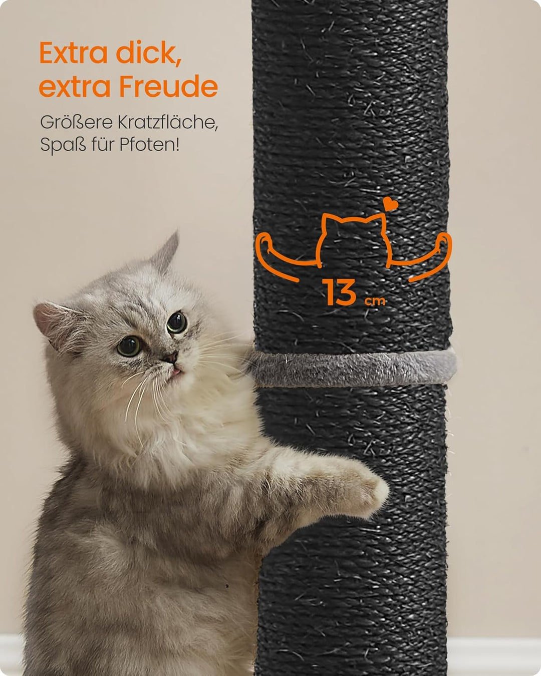 Feandrea Kratzbaum, 85 cm hoch, Kratzsäule XL, 13 cm Dicker Stamm, Katzenbaum, Kratzstamm für mittel