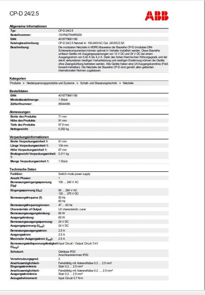 abb-entrelec cp-d – Netzteil 24/2.5 2,5 A, 2,5 A