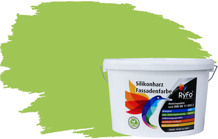 RyFo Colors Silikonharz Fassadenfarbe Lotuseffekt Trend Limonengrün 10l - bunte Fassadenfarbe, weite