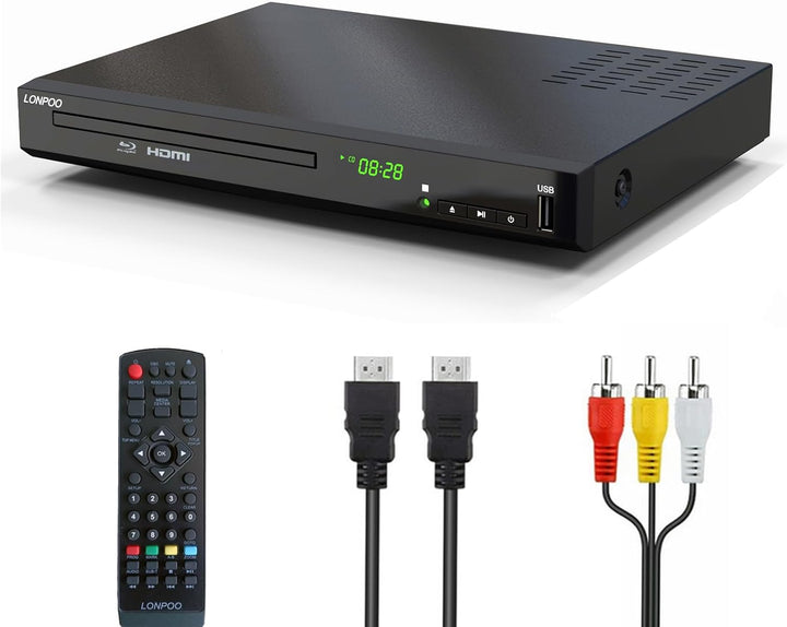 1080P HD Bluray Player für TV, Kompakter Blu-ray Player/DVD-Player mit HDMI/Koaxial/AV-Porta, Unters