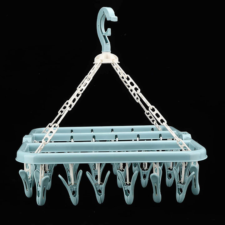 360 Grad Rotierender Waschkleiderbügel mit 32 Clips Windproof -Haken Klappbares Trocknungsregal für