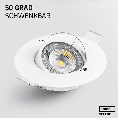 Emos LED Einbaustrahler 230V, 5W / 450lm, 50° schwenkbar, neutralweiss 4000k | Einbaustrahler LED Sp