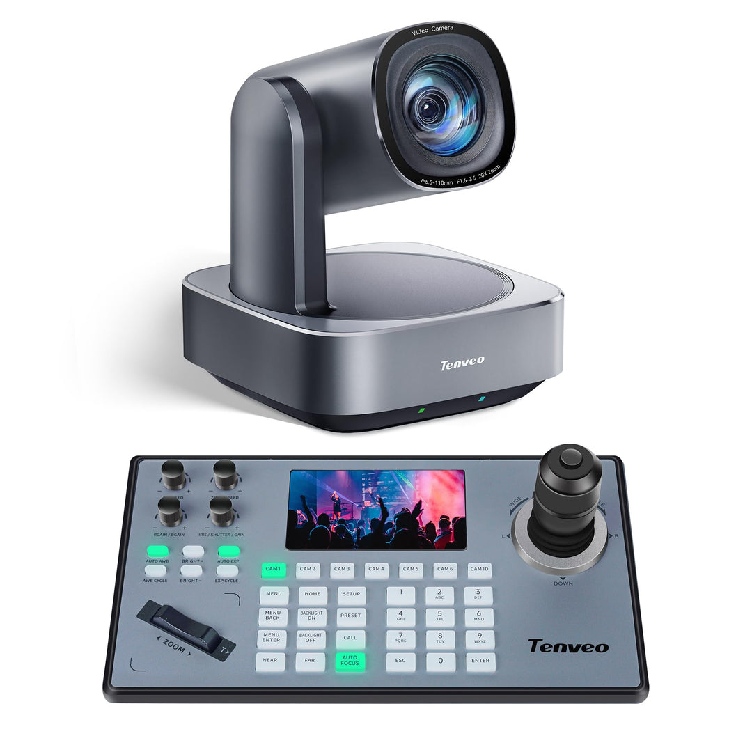 Tenveo PTZ Kamera 20X Optischer Zoom & 4D Joystick Controller Bundle, 1080P USB3.0/HDMI/IP/PoE VISCA
