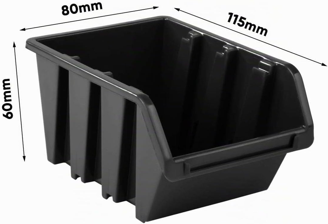 PAFEN Werkzeugwand Stapelboxen - 1152 x 780 mm - Lagersystem SET Werkzeughaltern und 23 Schwarz Boxe