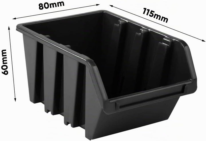 PAFEN Werkzeugwand Stapelboxen - 1152 x 780 mm - Lagersystem SET Werkzeughaltern und 23 Schwarz Boxe
