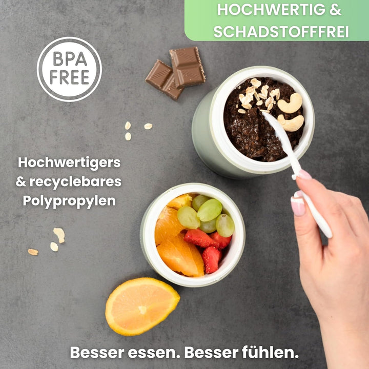 FRADABOX - Lunchpot „Delici“, Müslibecher to go, 2 Etagen Joghurtbecher mit Löffel, Auslaufsicher fü