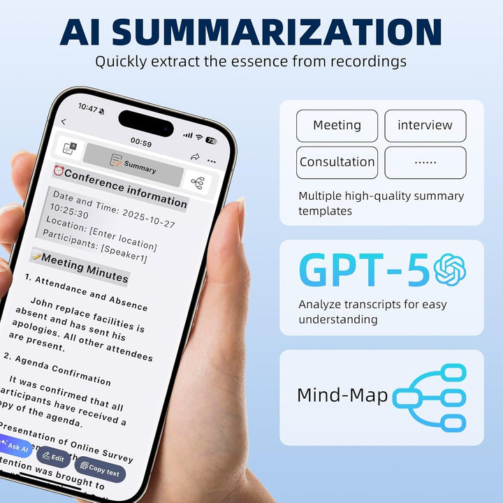 woeaozy 64 GB AI Digitales Diktiergerät - Professionelles tragbares Tonbandgerät mit KI-Transkriptio