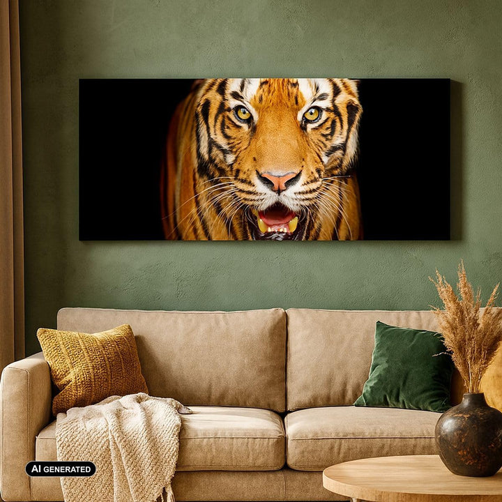 Panorama Bilder auf Leinwand 100x40cm Leinwandbild mit Rahmen tiger tier Gross Wanddeko Bild Schlafz