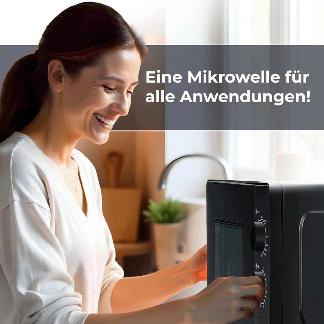 KLAMER Mikrowelle 20 Liter, 700 Watt, 9 Leistungsstufen inklusive Grill- und Auftaufunktion, 35-Minu