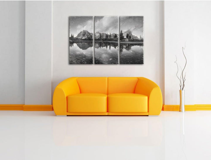 Pixxprint Dolomiten am See Limides als Leinwandbild/Grösse: 3 Teilig (120x80 cm) cm/Wandbild/Kunstdr