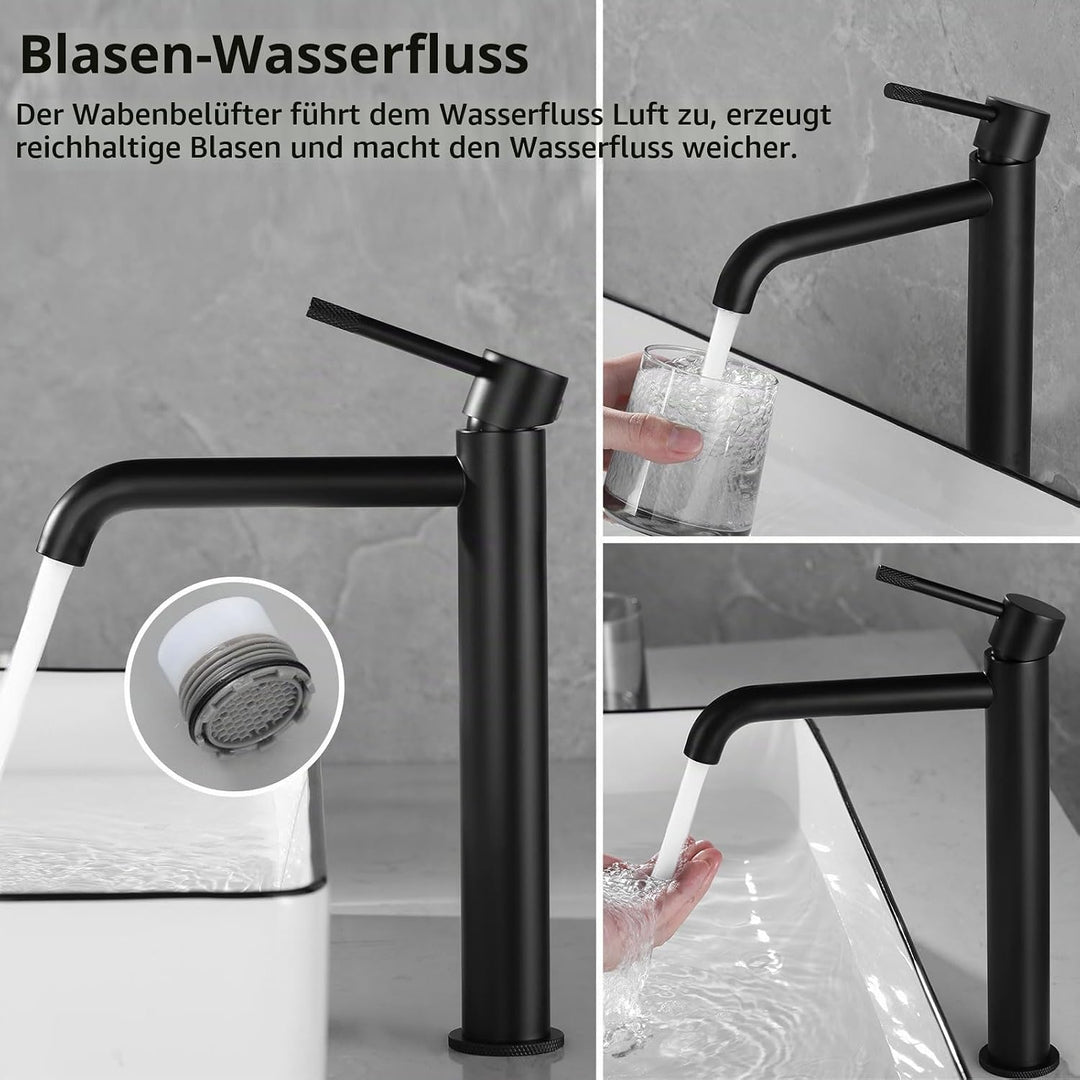 PHASAT Wasserhahn Bad Hoch, Einhebelmischer Mischbatterie für Bad Schwarz, Mischbatterie Badarmatur