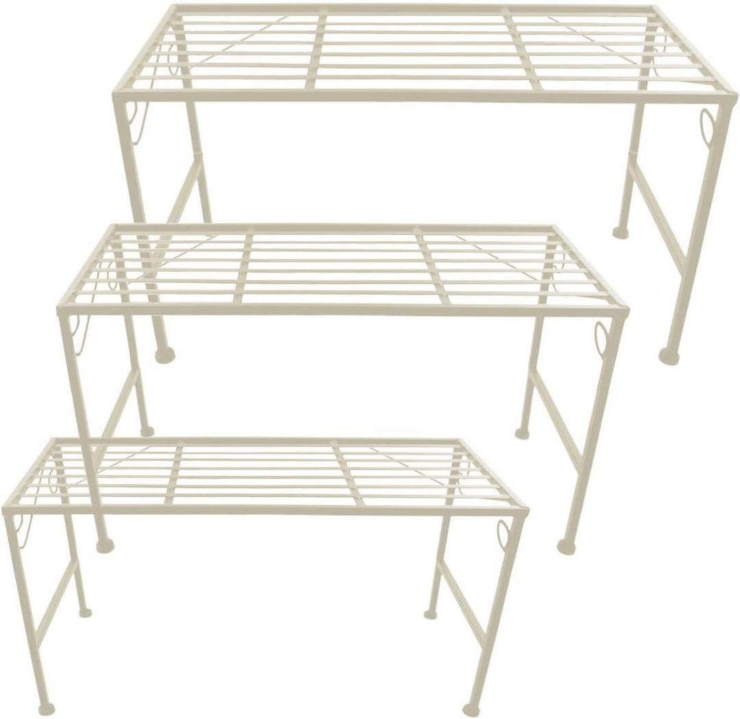 PrimoLiving Metall XL Blumentreppe 3-teilig creme - Klappbare 3-stufige Blumenbank Metall-Bank Blume