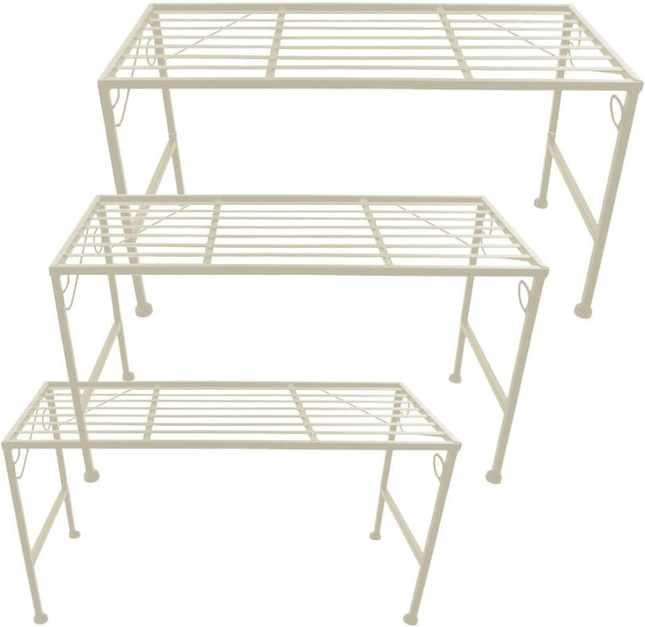 PrimoLiving Metall XL Blumentreppe 3-teilig creme - Klappbare 3-stufige Blumenbank Metall-Bank Blume