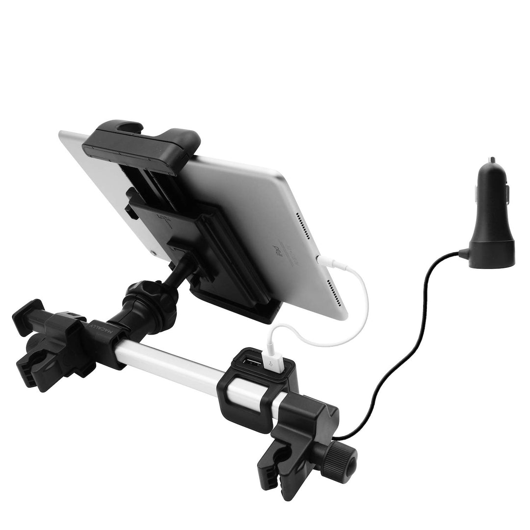 Macally Auto-Kopfstützen Tablet-Halterung mit USB-Lade-Hub & Zigarettenanzünder-Adapter – lädt 4 Ger