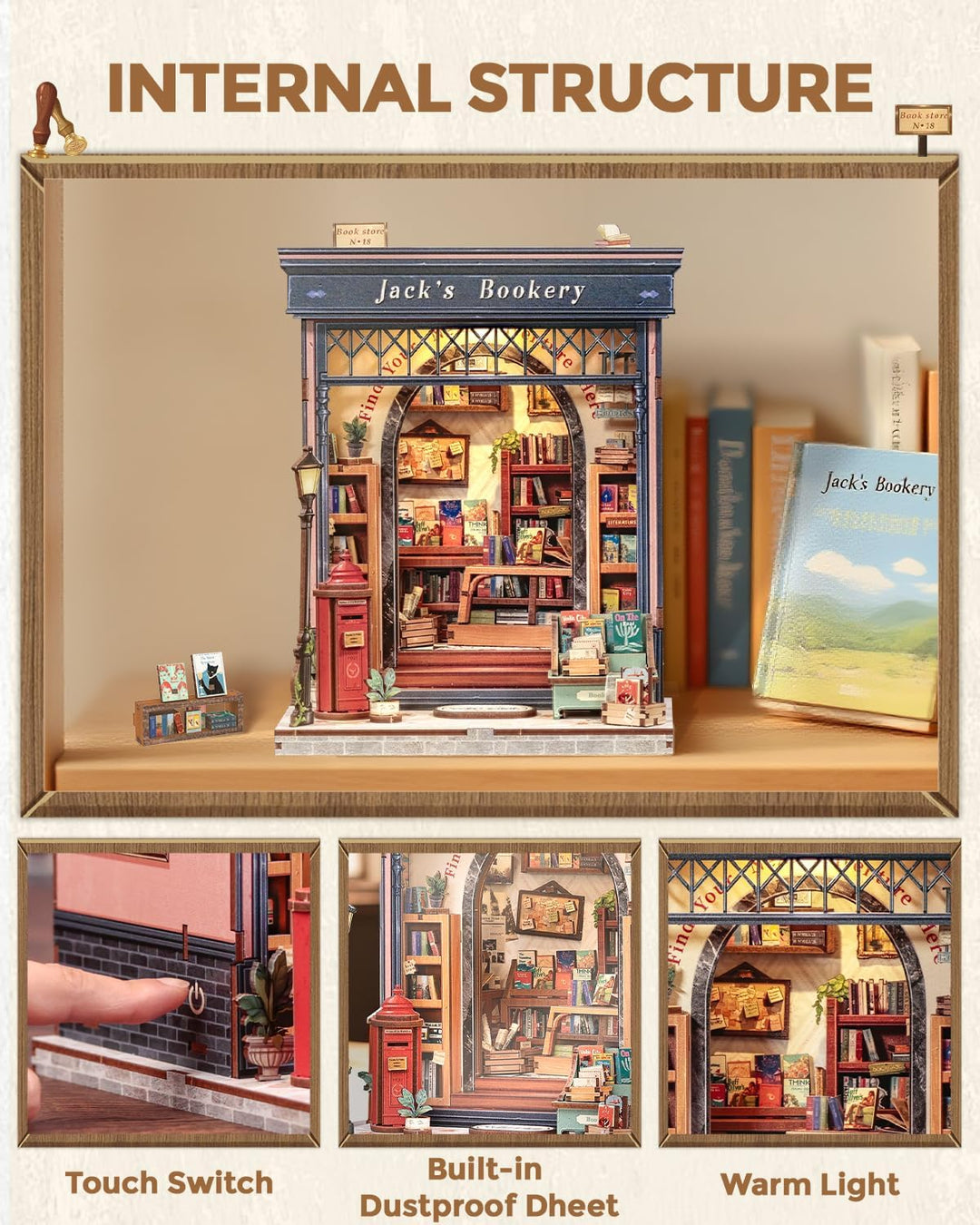 CUTEBEE Book Nook Kit - DIY Miniaturhaus Kit (Bücherregal-Szene), 3D Holzpuzzle Mini Haus Bausatz mi