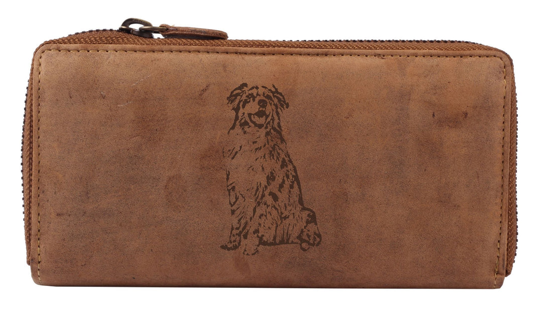 Greenburry Damen Portemonnaie aus Leder mit Hunde-Motiv Australian Shepherd l Leder Australian Shepp