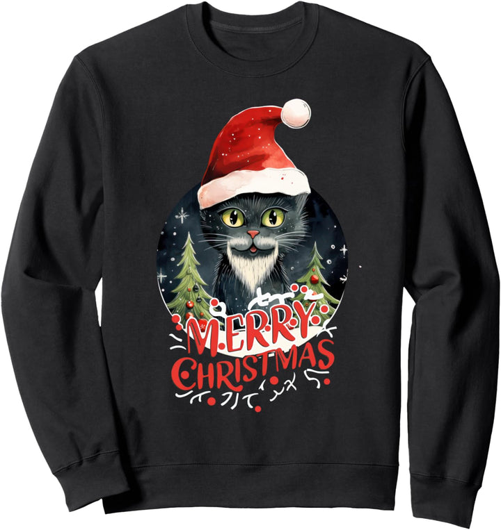 Merry Christmas Katze | Schwarze Katze | Weihnachten Katzen Sweatshirt