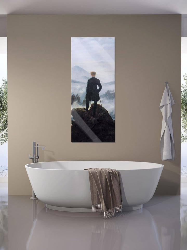 Pixxprint Glasbild Panorama, Wandbild aus Echtglas, Caspar David Friedrich - Wanderer über dem Nebel