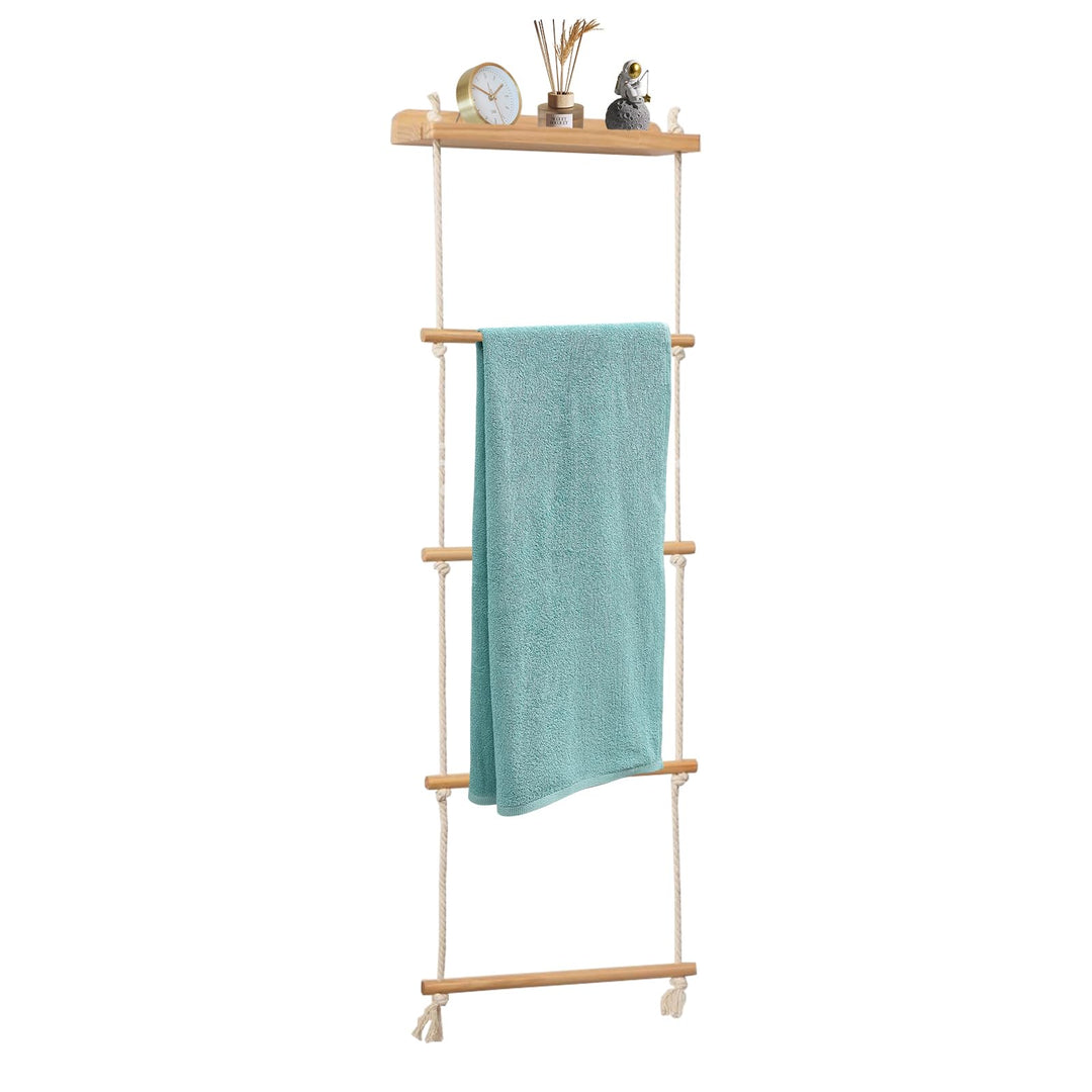 Handtuchleiter, 5-Schicht Handtuchregal Badezimmer Wand Montage Strickleiter Handtuchständer Holz mi
