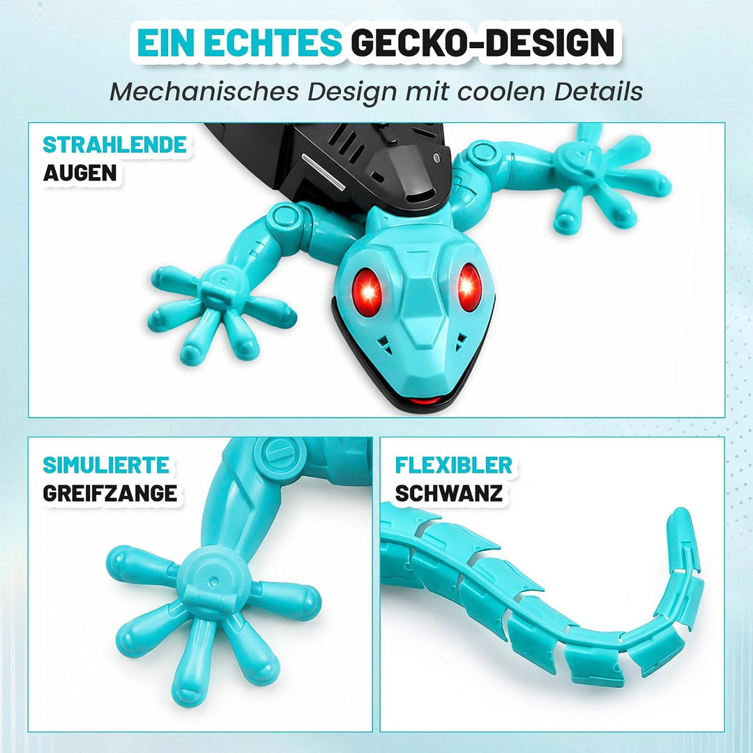 Skeufy Gecko Wandflitzer, Gecko Ferngesteuert mit 360° Drehung &amp; LED-Augen, Wiederaufladbares Gecko
