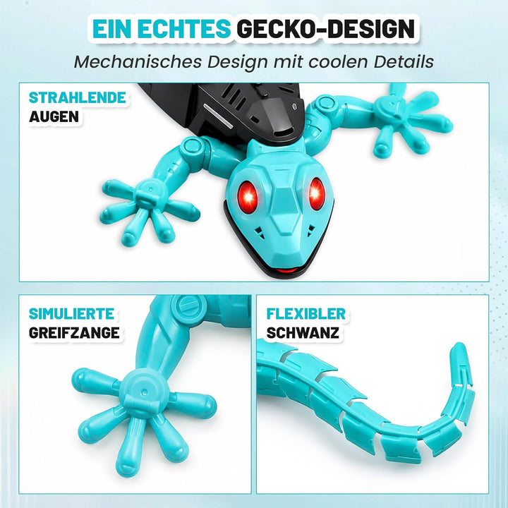Skeufy Gecko Wandflitzer, Gecko Ferngesteuert mit 360° Drehung &amp; LED-Augen, Wiederaufladbares Gecko