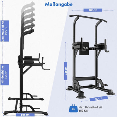 DH FitLife Power Tower Dip Station | Sport Geräte mit Klimmzugstange, Dip Barren u. Rückentrainer |