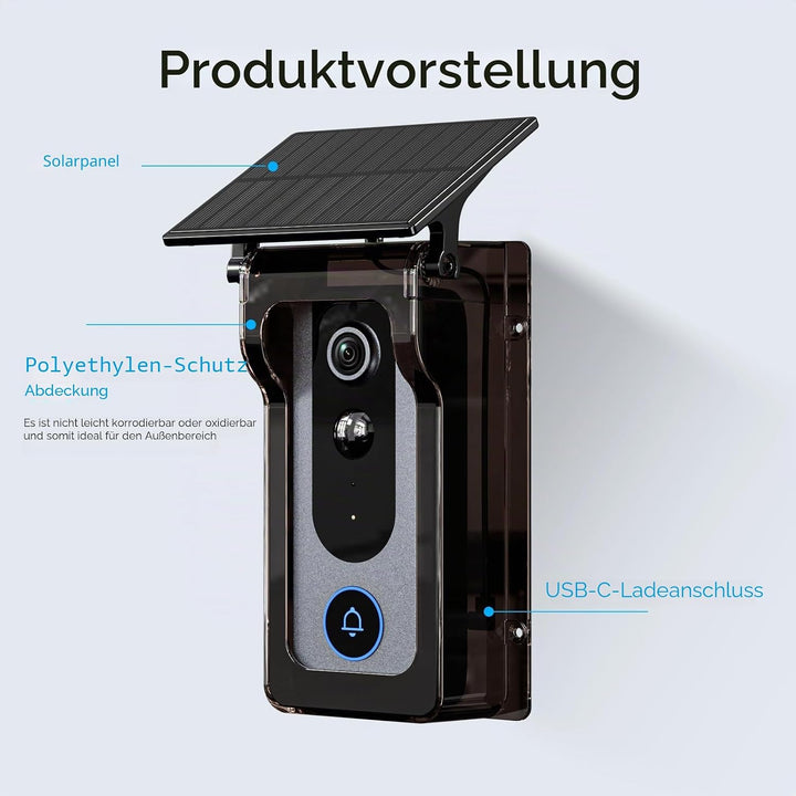 Aceele Video-Türklingelabdeckung, Solarpanel-Türklingel-Regenschutz, Intercom-Regenschutz mit Typ-C-