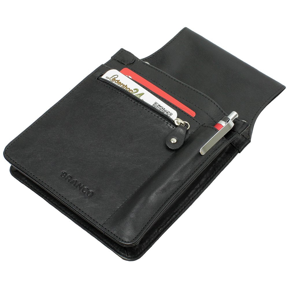 Ledershop24 Profi Leder Tablet-Kellnertasche passend für iPad mini bis 8 Zoll mit Reissverschlussfac