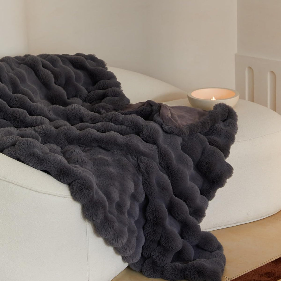 Lanqinglv Kuscheldecke Flauschig Decke 130x150 Grau,Kaninchen Kunstfell Decke Plüsch,Wohndecke Dick