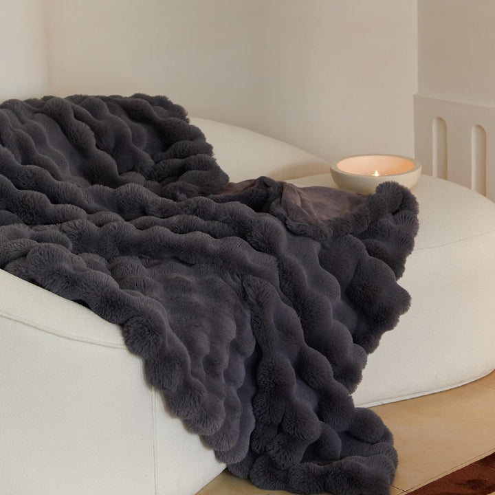 Lanqinglv Kuscheldecke Flauschig Decke 130x150 Grau,Kaninchen Kunstfell Decke Plüsch,Wohndecke Dick