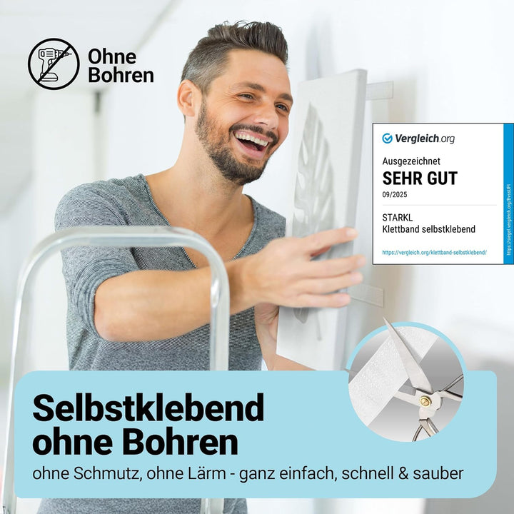 STARKL® Premium Klettband selbstklebend Extra Stark u. Extra Breit (Weiss) I 5m x 50mm Klettverschlu