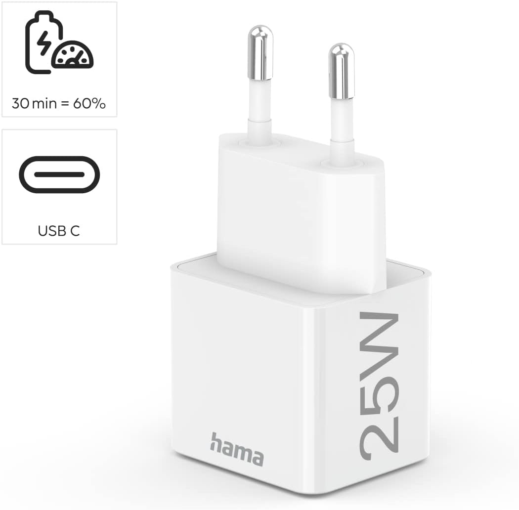Hama Schnellladegerät USB-C Ladegerät 25 W (USB Ladegerät für Smartphone, Tablet etc., Ladestecker U
