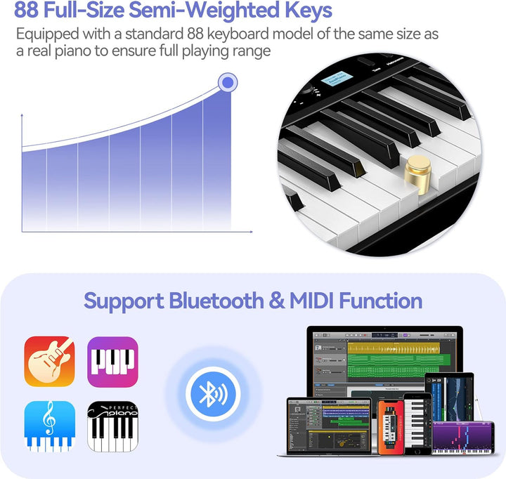 TERENCE Faltbares Piano mit 88 Tasten 1750mAh Akku Halbgewichtete Tastatur mit Display Sustain-Pedal