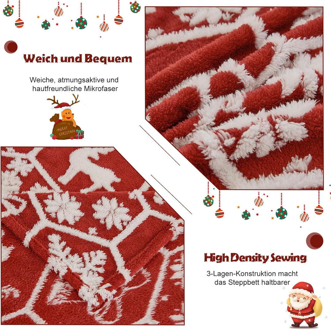 WONGS BEDDING Weihnachtsdecke Kuscheldecke 220x240 cm Flauschig Weihnachts Decke Wohndecke Warme Fle