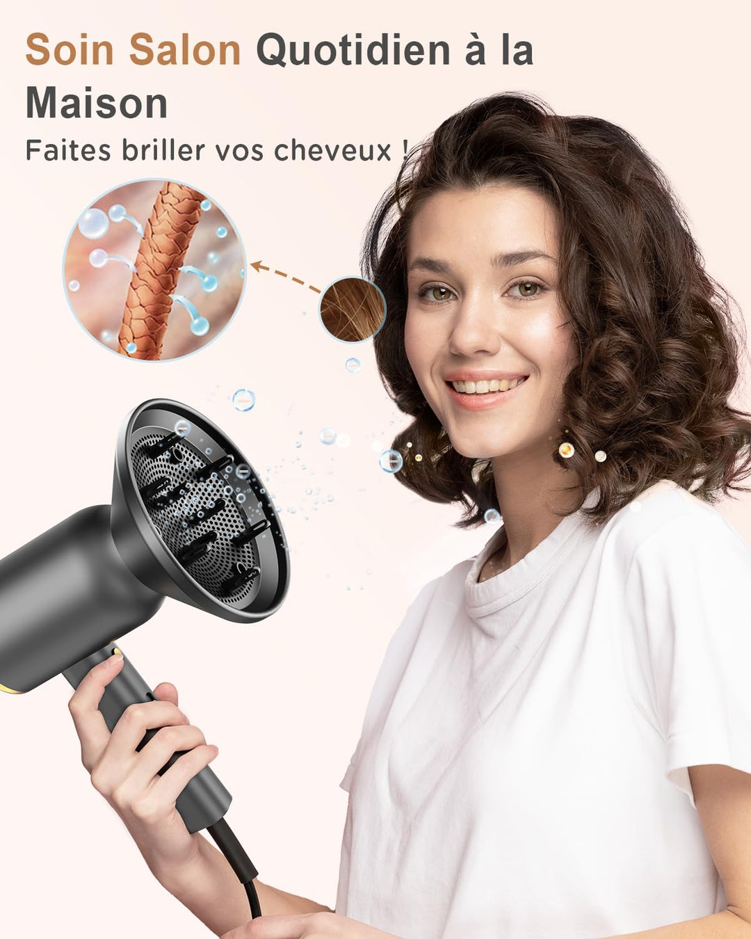 Ionen Föhn mit Diffusor-DEWILY 1800W Schnelltrocknen Fön mit Kalt/Heisstaste, Thermostatischer Diffu