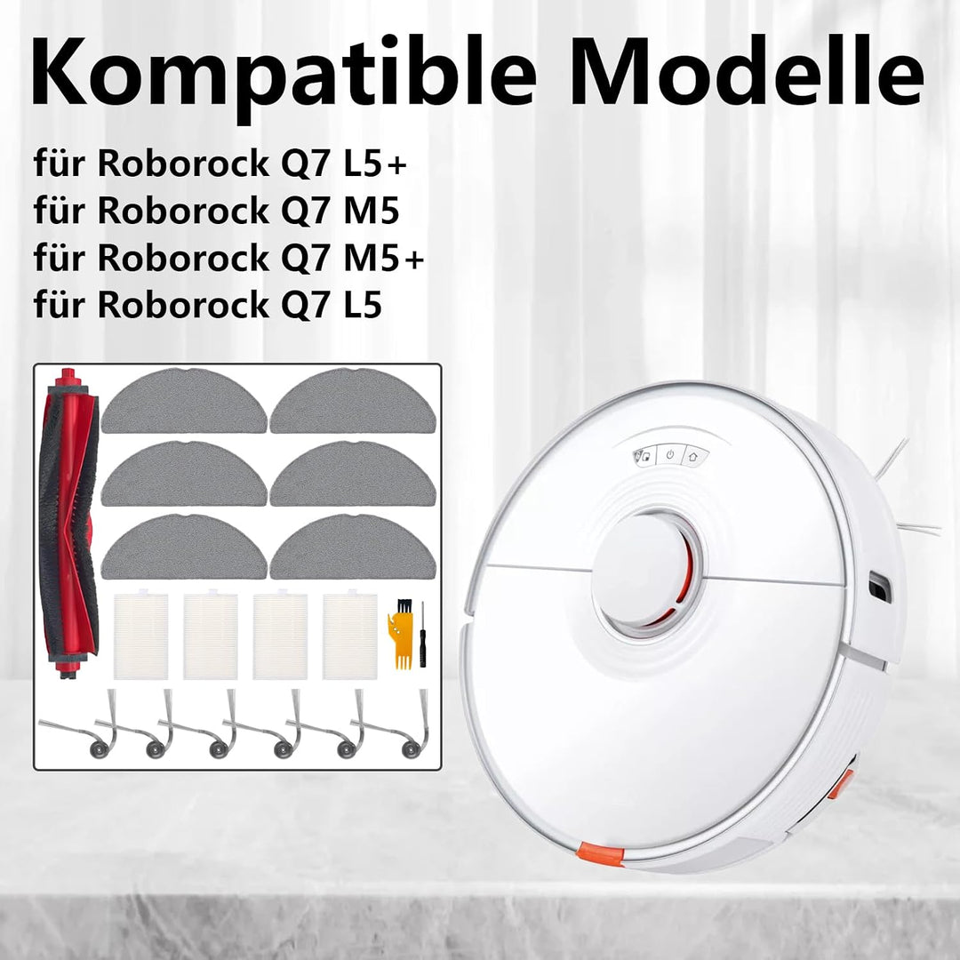 21 Stück Zubehörset für Roborock Q7 L5 / Q7 L5+ / Q7 M5 / Q7 M5+ Roboterstaubsauger, 1 Hauptbürsten,