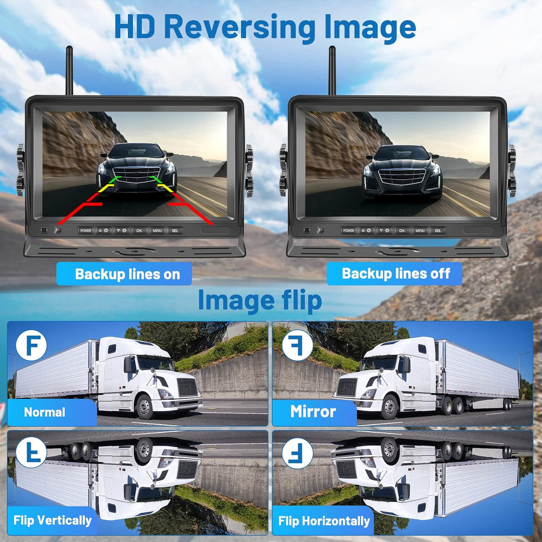 Hikity Kabellos Digital AHD Rückfahrkamera Set mit 7‘’ Split-Screen Monitor IPS Bildschirm & IP66 wa