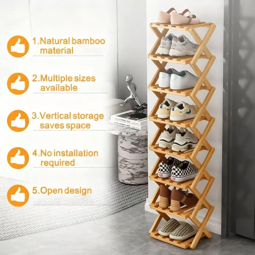 Vertikales schmales Schuhregal, 7 Etagen, tragbar, zusammenklappbar, ohne Installation, freistehende