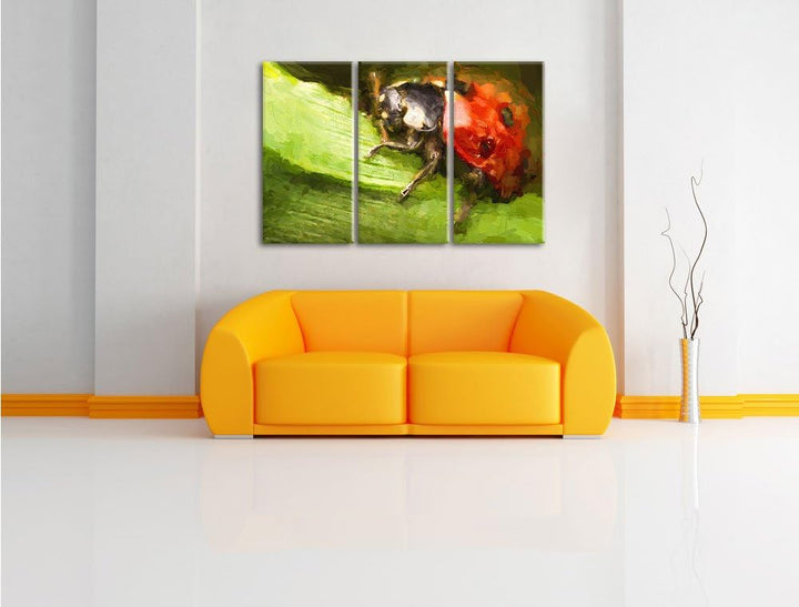 Pixxprint Marienkäfer in Detailaufnahme als Leinwandbild/Grösse: 3 Teilig (120x80) cm/Wandbild/Kunst