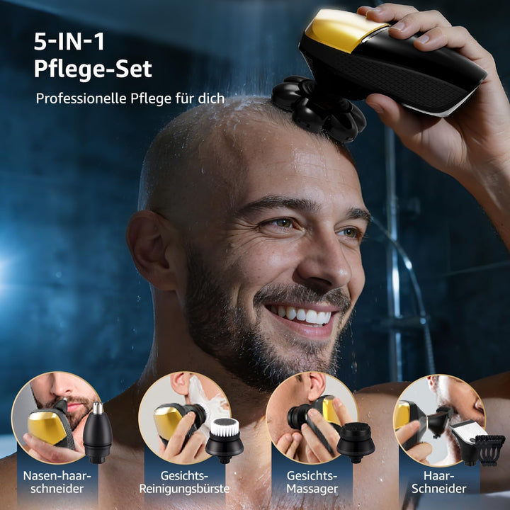 Glatzen- Rasierer Herren elektrisch, 7D Kopfrasierer Glatze mit 5-in-1-Pflegeset, LED-Anzeige, Wiede